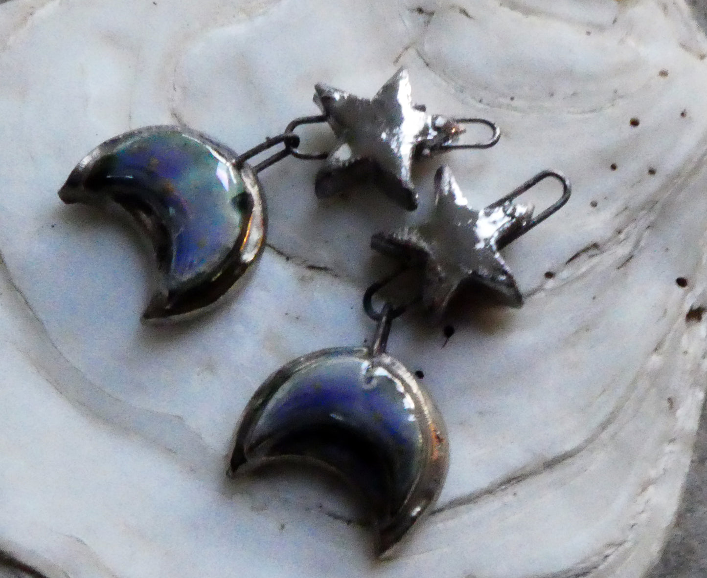 Ceramic Lustrous Star and Moulded Moon Earring Dangles-Peritwinkle