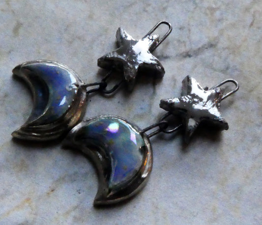 Ceramic Lustrous Star and Moulded Moon Earring Dangles-Peritwinkle