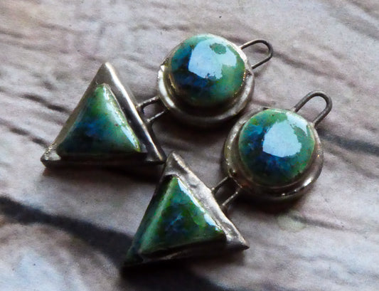 Ceramic Moulded Disc and Triangle Charms -Rockpool