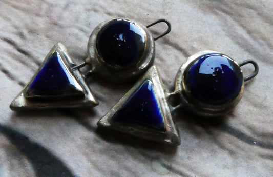 Ceramic Moulded Disc and Triangle Charms -Mirror Blue