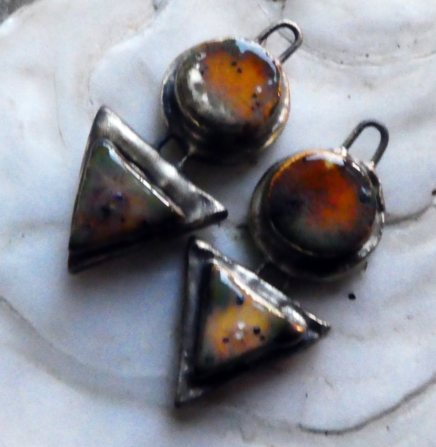 Ceramic Moulded Disc and Triangle Charms -Amber Ash