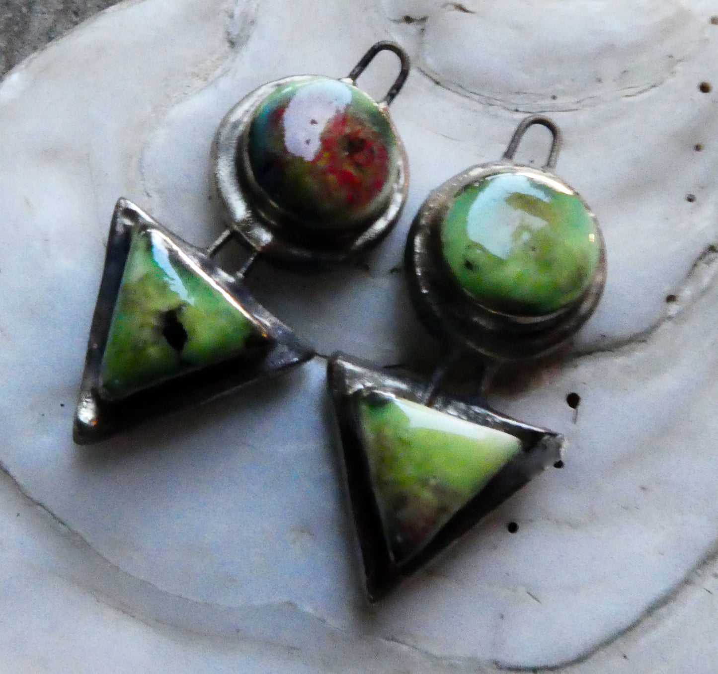 Ceramic Moulded Disc and Triangle Charms -Mixed Melon