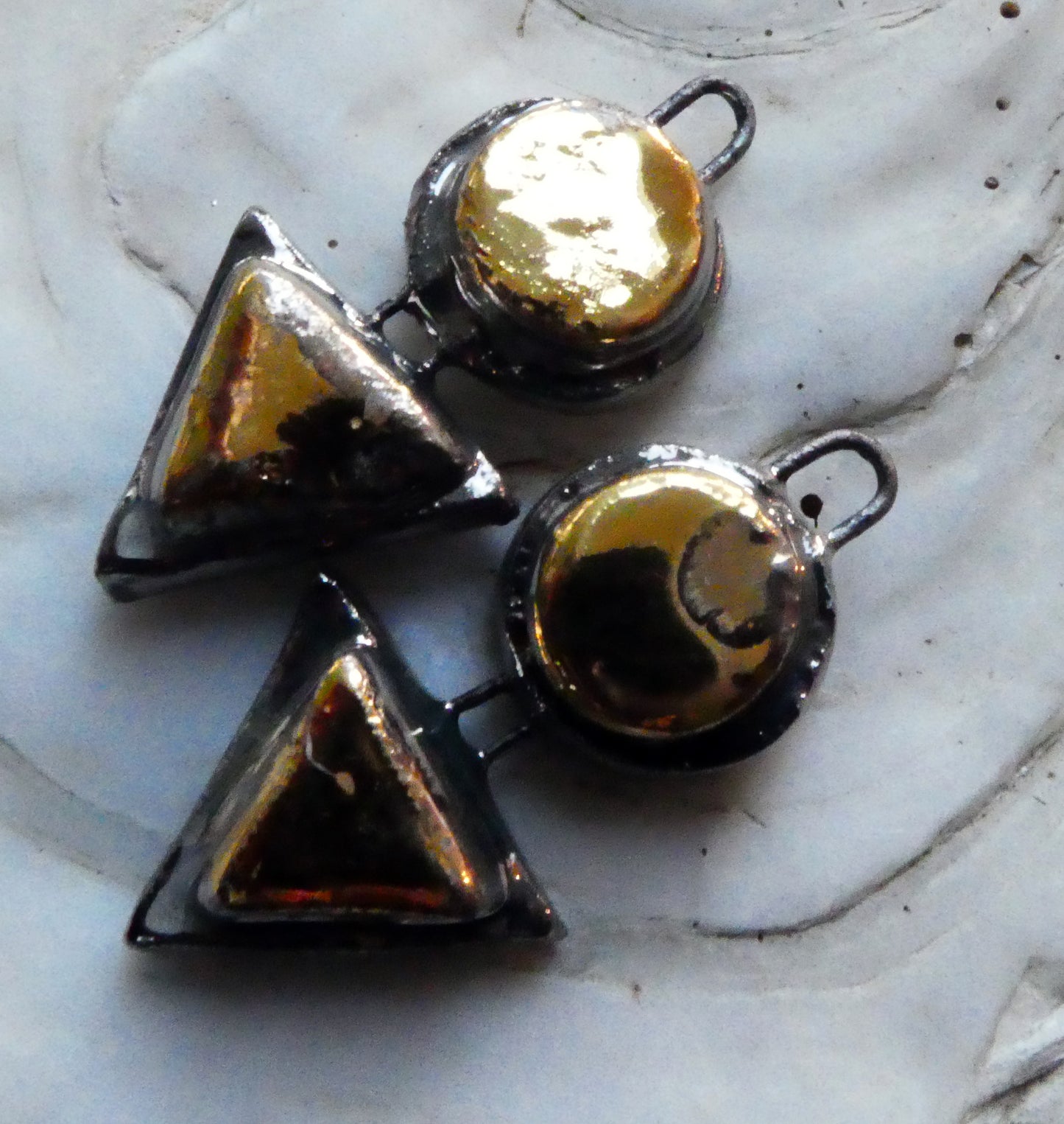 Ceramic Moulded Disc and Triangle Charms -Gold and Platinum