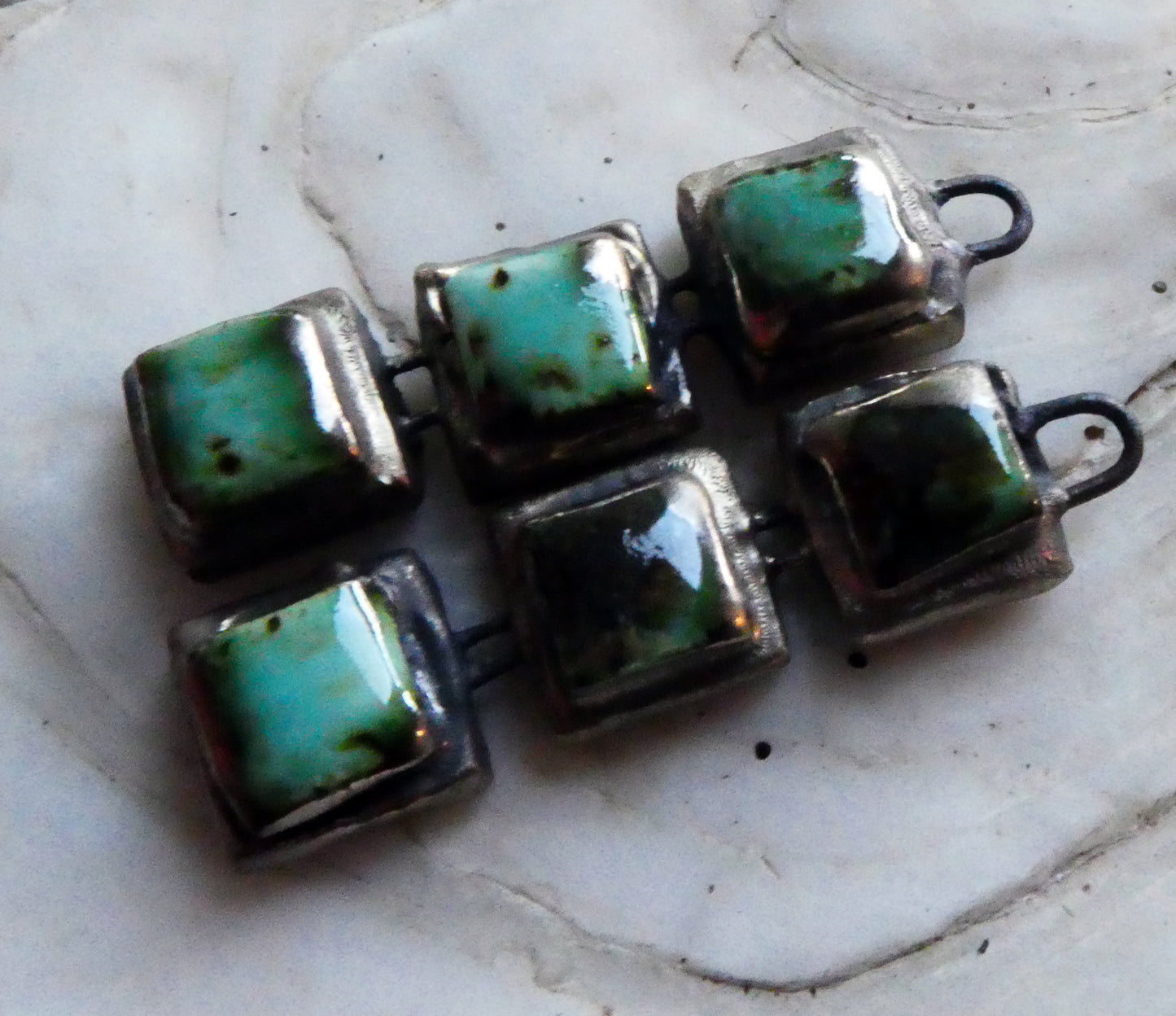 Ceramic Moulded Square Stack Charms - Blue Guppy