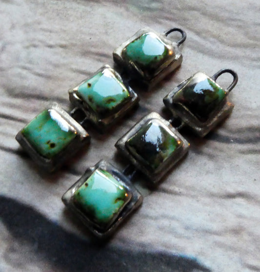 Ceramic Moulded Square Stack Charms - Blue Guppy