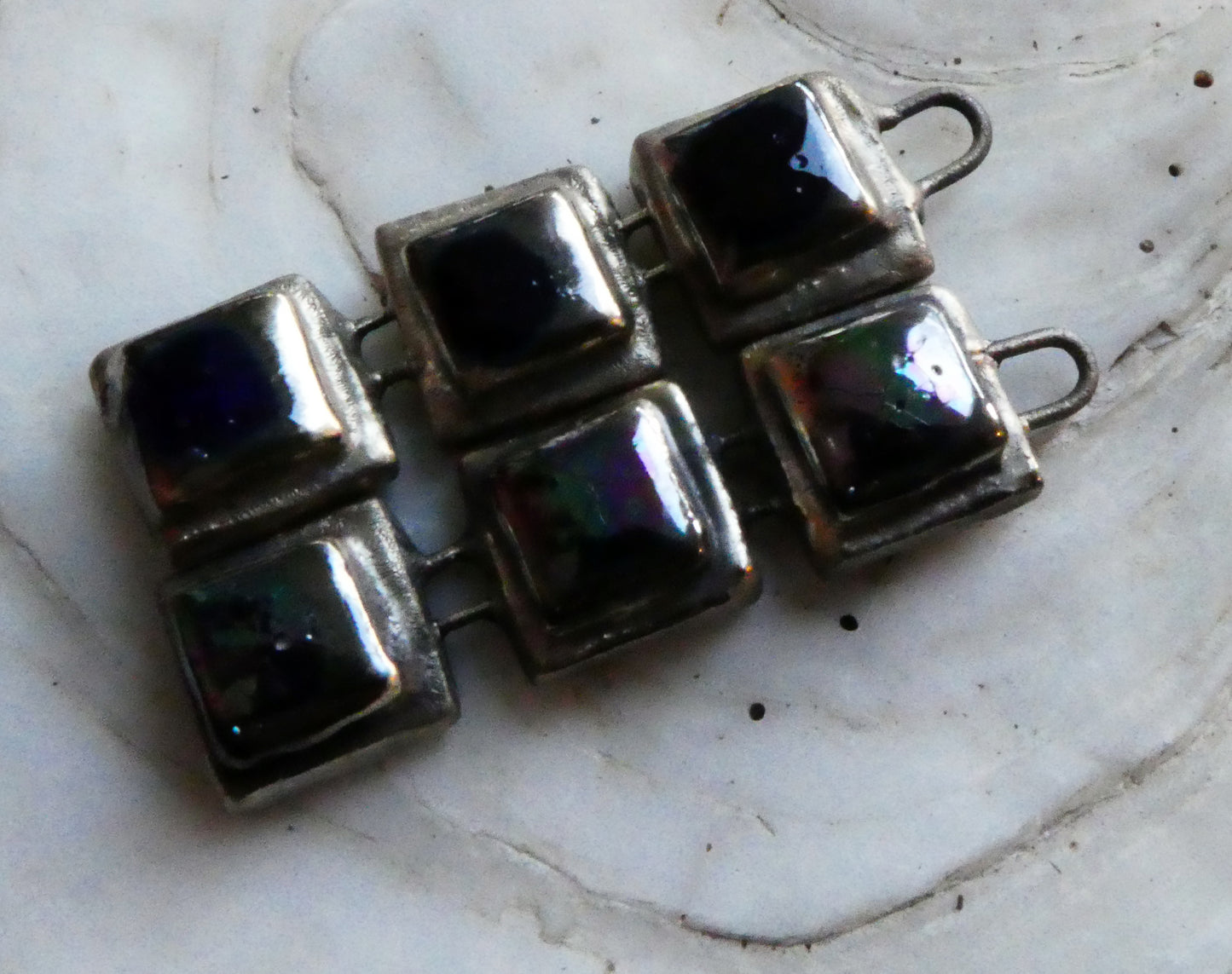 Ceramic Moulded Square Stack Charms - Mirror Blue