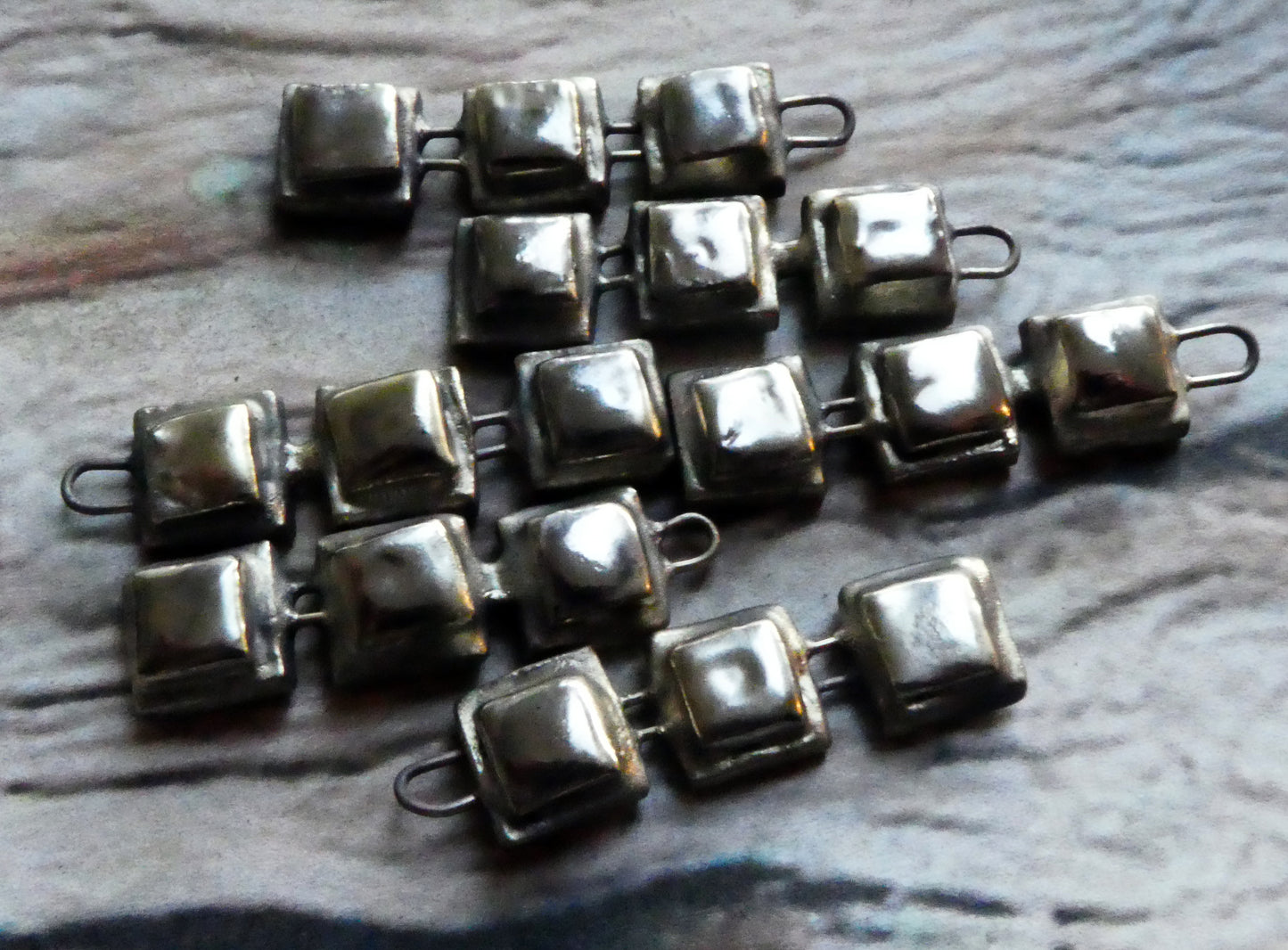 Ceramic Moulded Square Stack Charms -Platinum