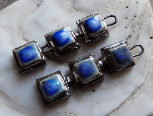 Ceramic Moulded Square Stack Charms -Soft Blue and Platinum