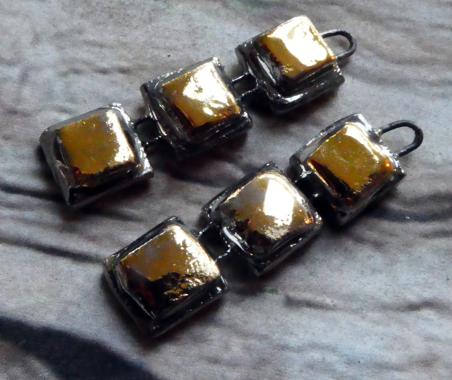 Ceramic Moulded Square Stack Charms -Gold and Platinum