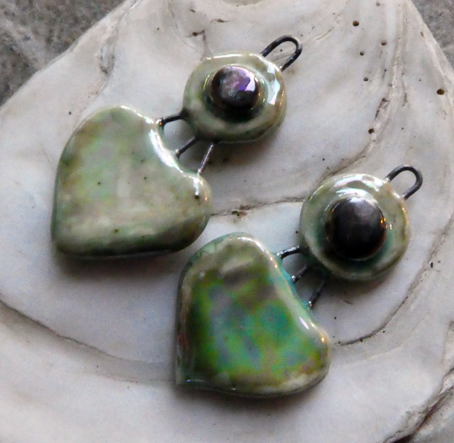 Ceramic Lustrous Disc and Lotus Charms - Celadon