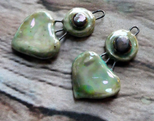 Ceramic Lustrous Disc and Lotus Charms - Celadon