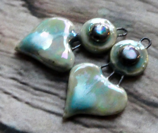 Ceramic Lustrous Disc and Lotus Charms - Blue Ice