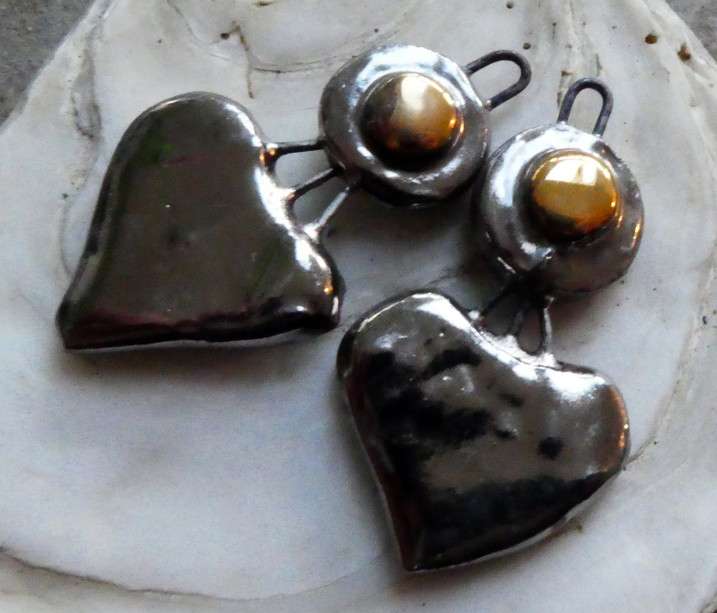 Ceramic Disc and Lotus Charms - Platinum and Gold