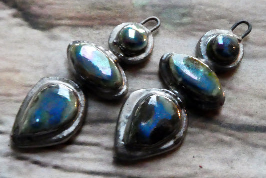 Ceramic Moulded Mixed Shape Stack Charms - Soft Blue and Platinum