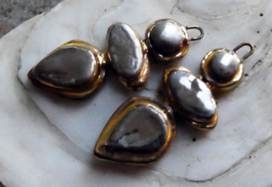 Ceramic Moulded Mixed Shape Stack Charms - Platinum and Gold