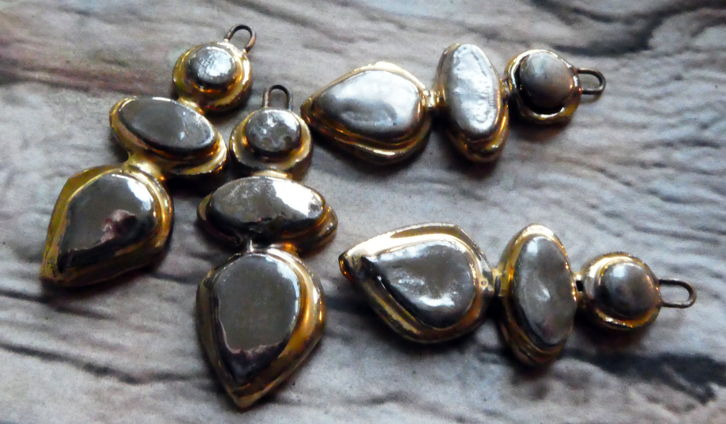 Ceramic Moulded Mixed Shape Stack Charms - Platinum and Gold