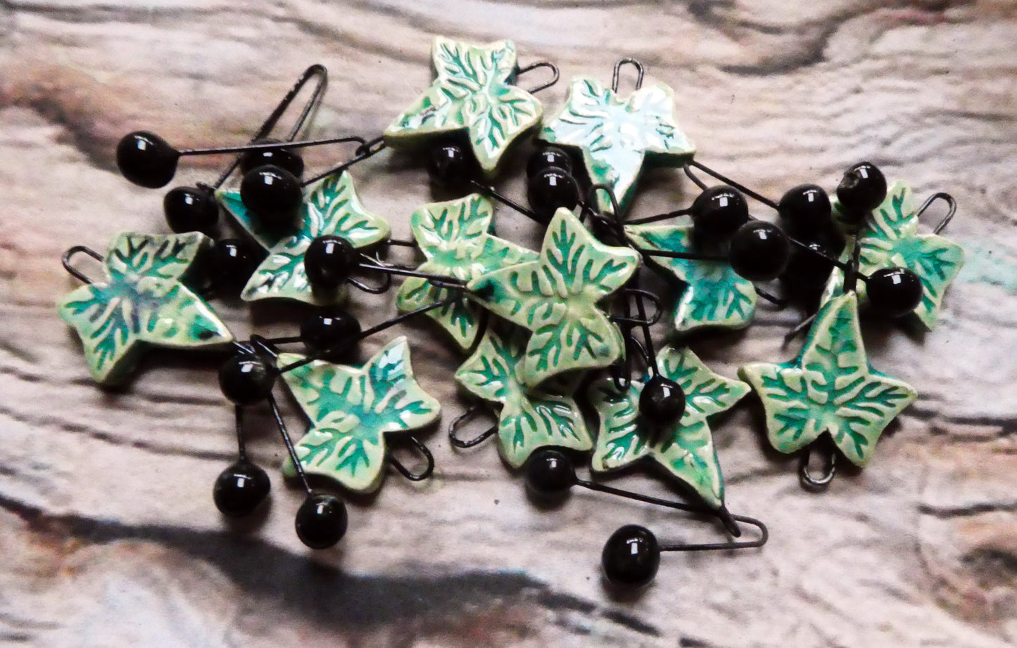 Ceramic Ivy Leaf and Berry Earring Dangles #2