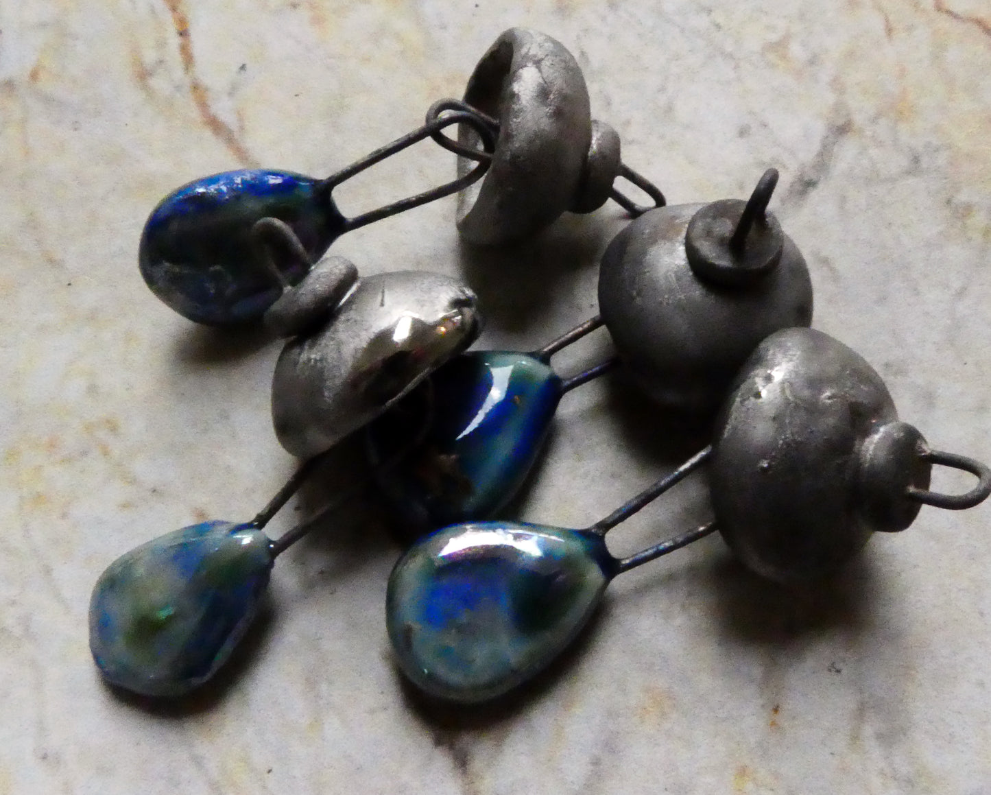Ceramic Cap and Dangle Dangles - Soft Blue and Dusky Platinum