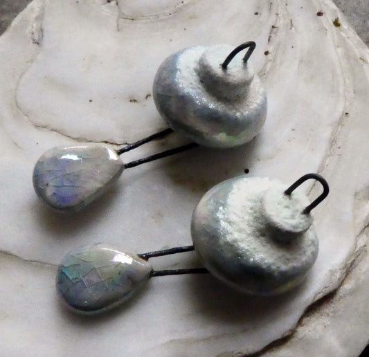 Ceramic Lustrous Snowy Cap and Dangle Dangles -Moonscape Crackle