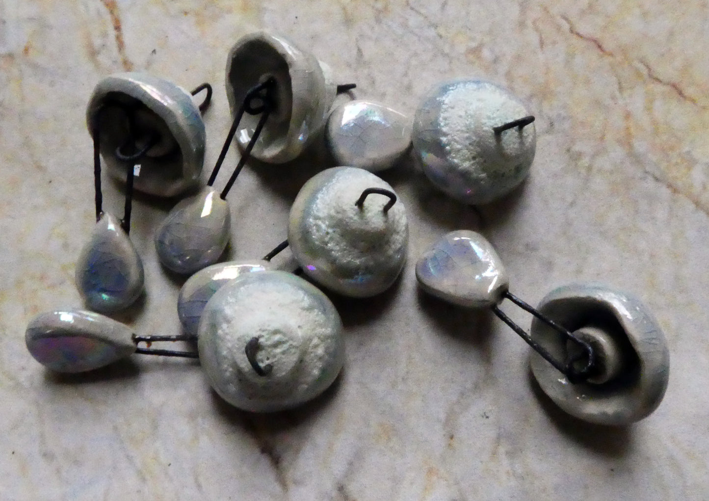 Ceramic Lustrous Snowy Cap and Dangle Dangles -Moonscape Crackle
