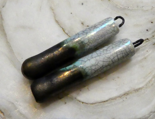 Porcelain Lustrous Sticks Earring Charms -Crackle and Mother of Pearl Lustre