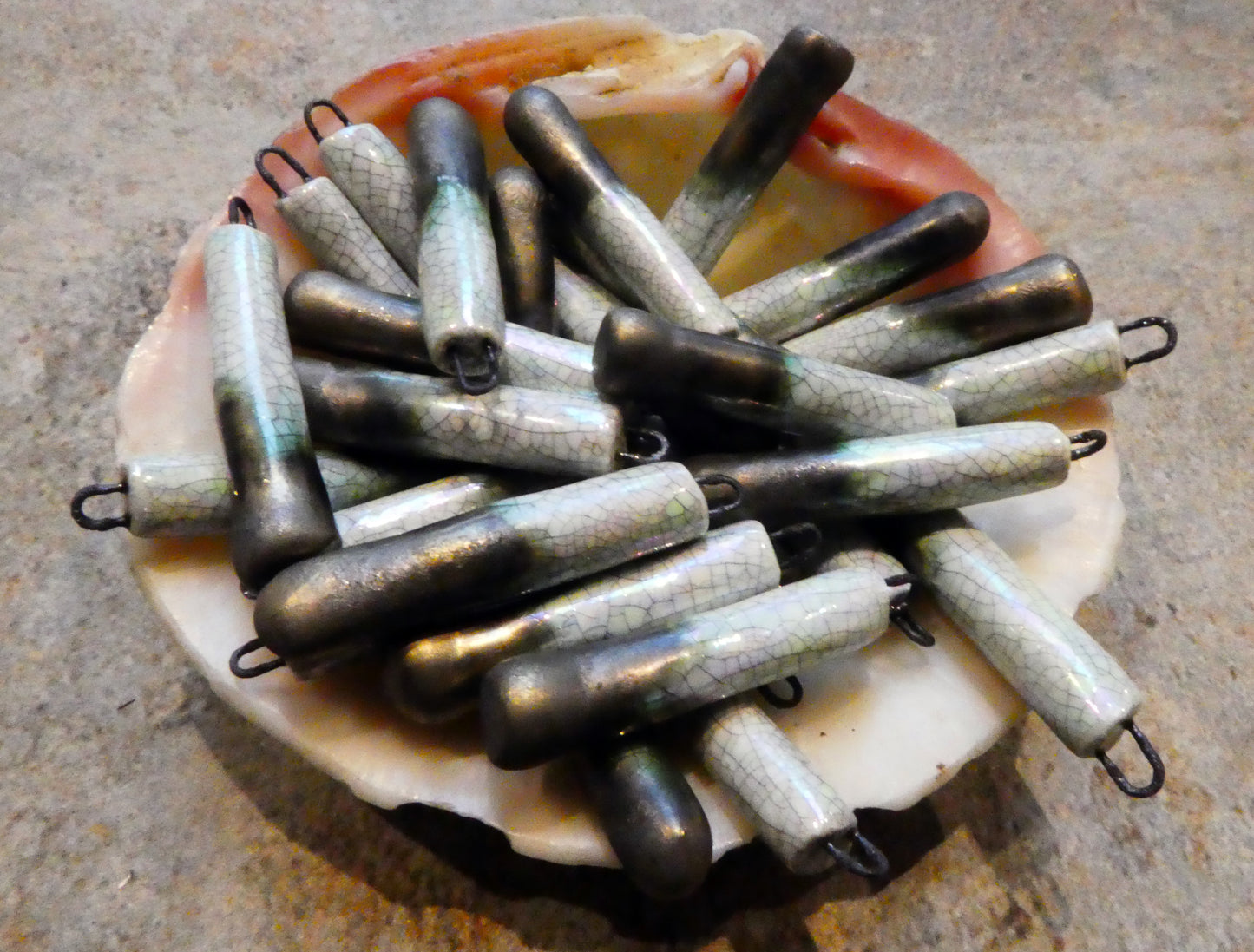 Porcelain Lustrous Sticks Earring Charms -Crackle and Mother of Pearl Lustre