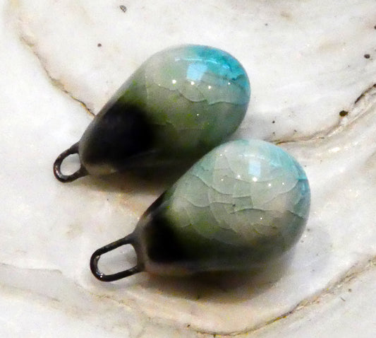 Ceramic Drops Earring Charms - Aquamarine Crackle