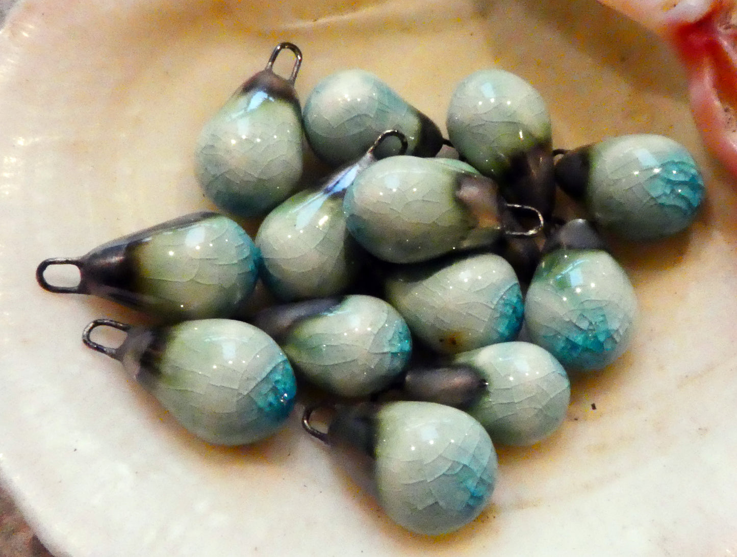 Ceramic Drops Earring Charms - Aquamarine Crackle