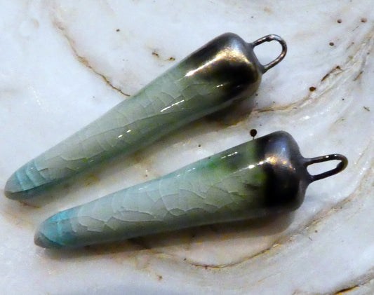 Ceramic Spikes Earring Charms - Aquamarine Crackle