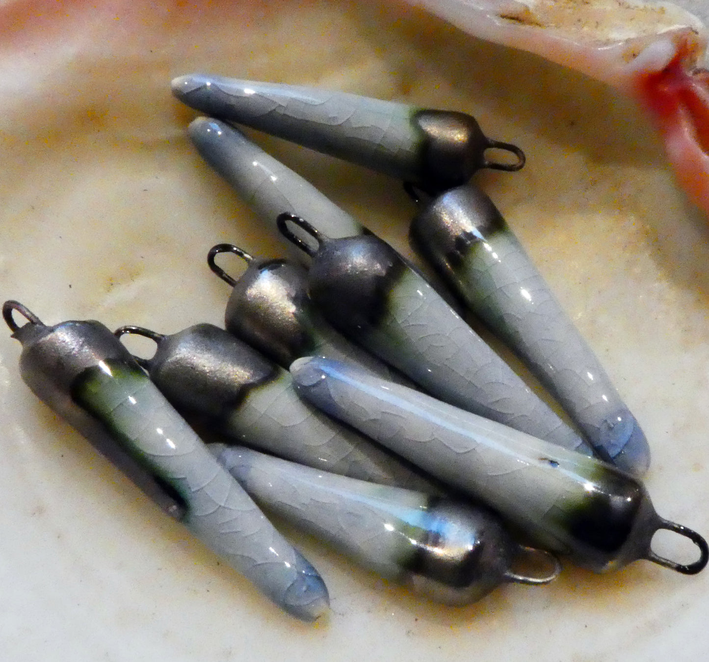 Ceramic Spikes Earring Charms - Moonscape Crackle