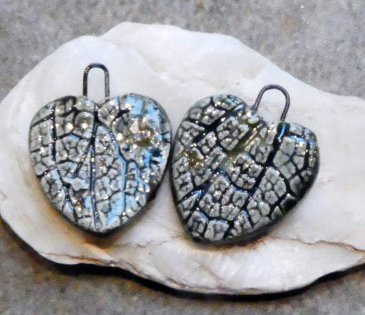 Ceramic Leaf Hearts - Dark Jade