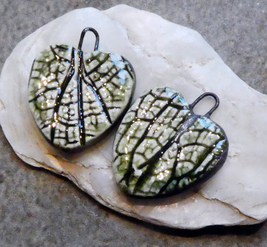 Ceramic Leaf Hearts -Algae Bloom