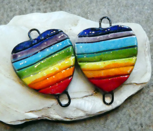 Ceramic Rainbow Heart Earring Connectors