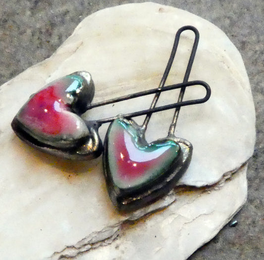 Ceramic Little Moulded Heart Dangles- Berry Tart