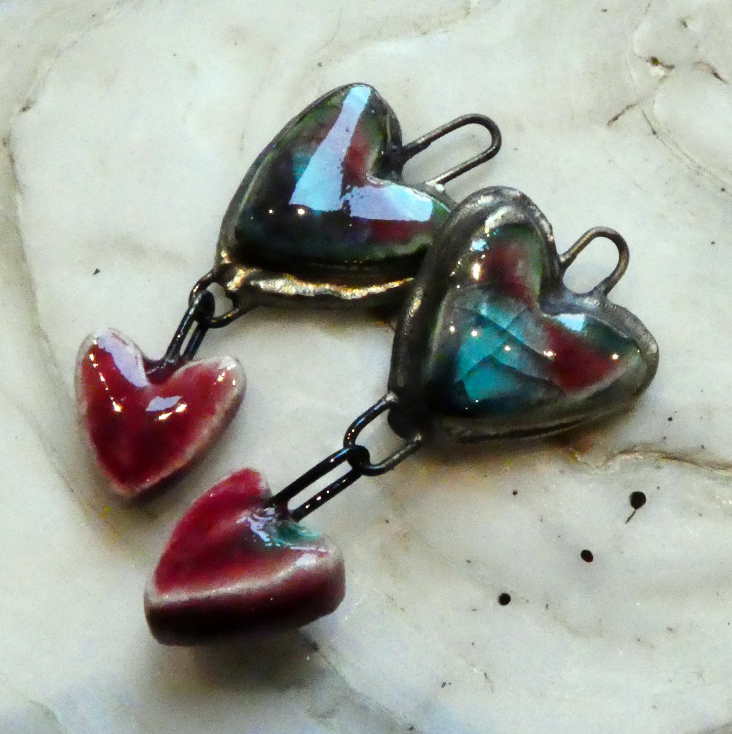 Ceramic Moulded Double Heart Dangles - Berry Good
