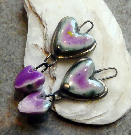 Ceramic Moulded Double Heart Dangles - Grapel