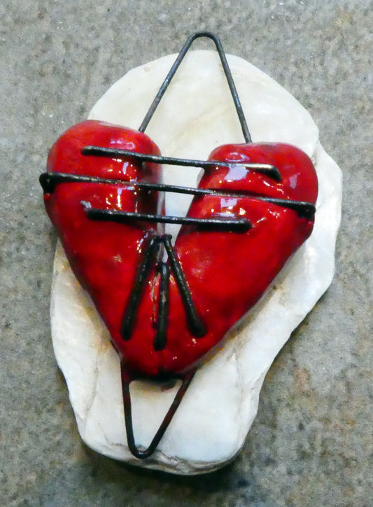 Ceramic Stapled Heart Connector Pendant
