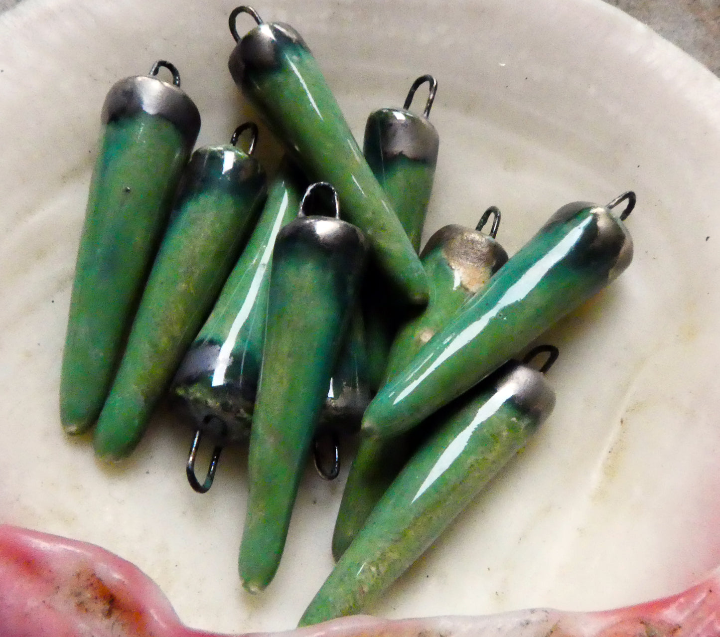 Ceramic Spikes Earring Charms - Fern