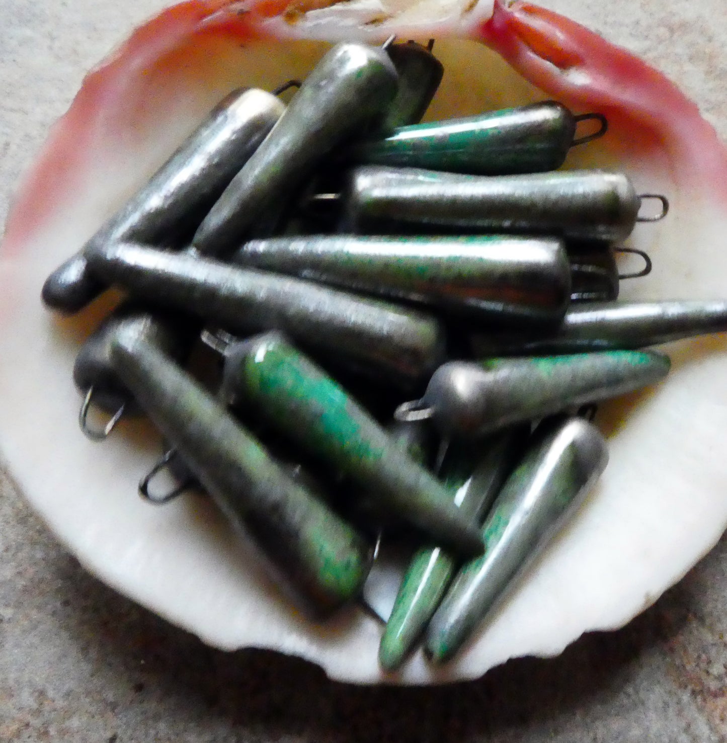 Ceramic Spikes Earring Charms -Green Metal