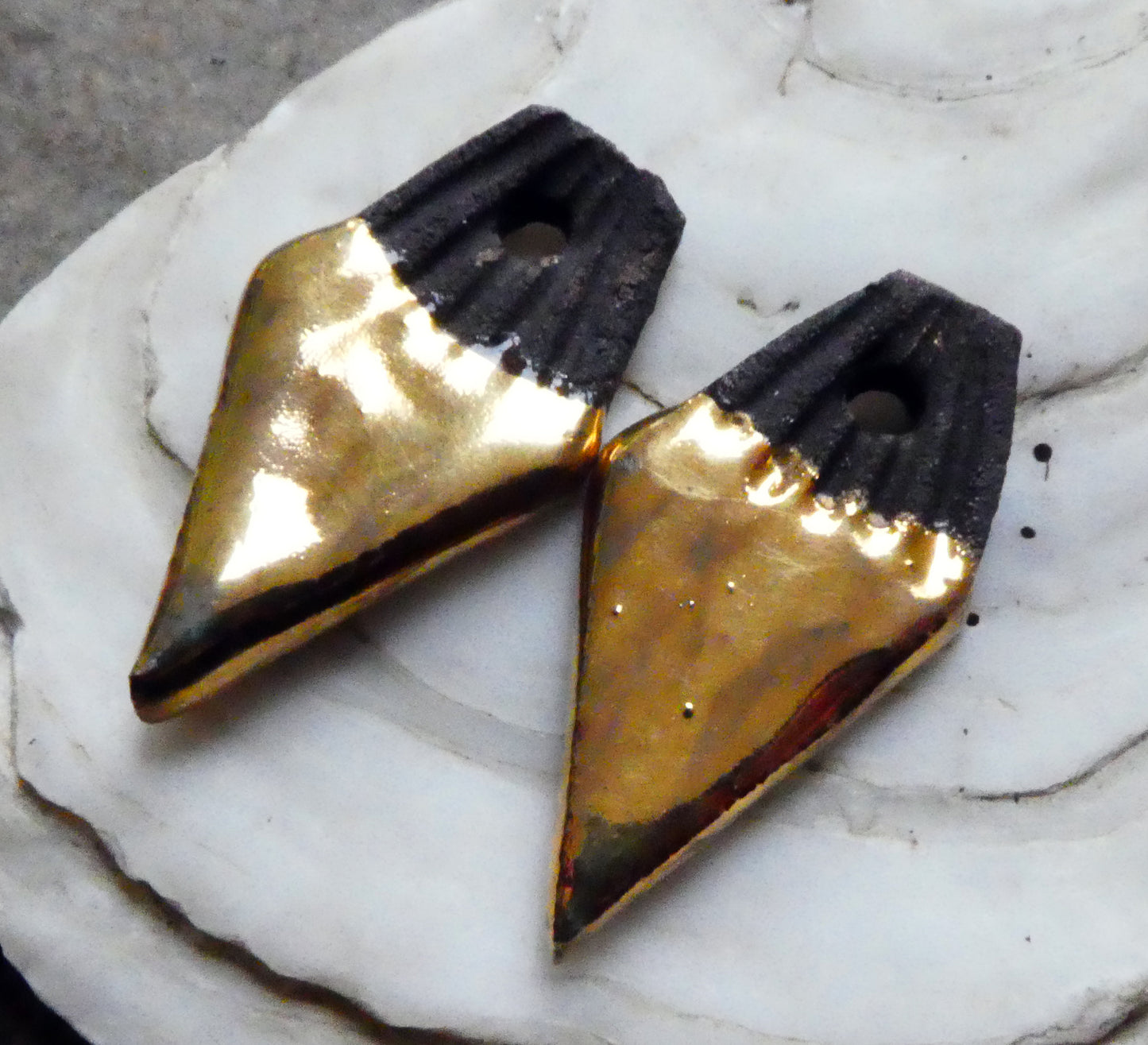 Ceramic Dark Pointy Shard Charms - Gold Lustre