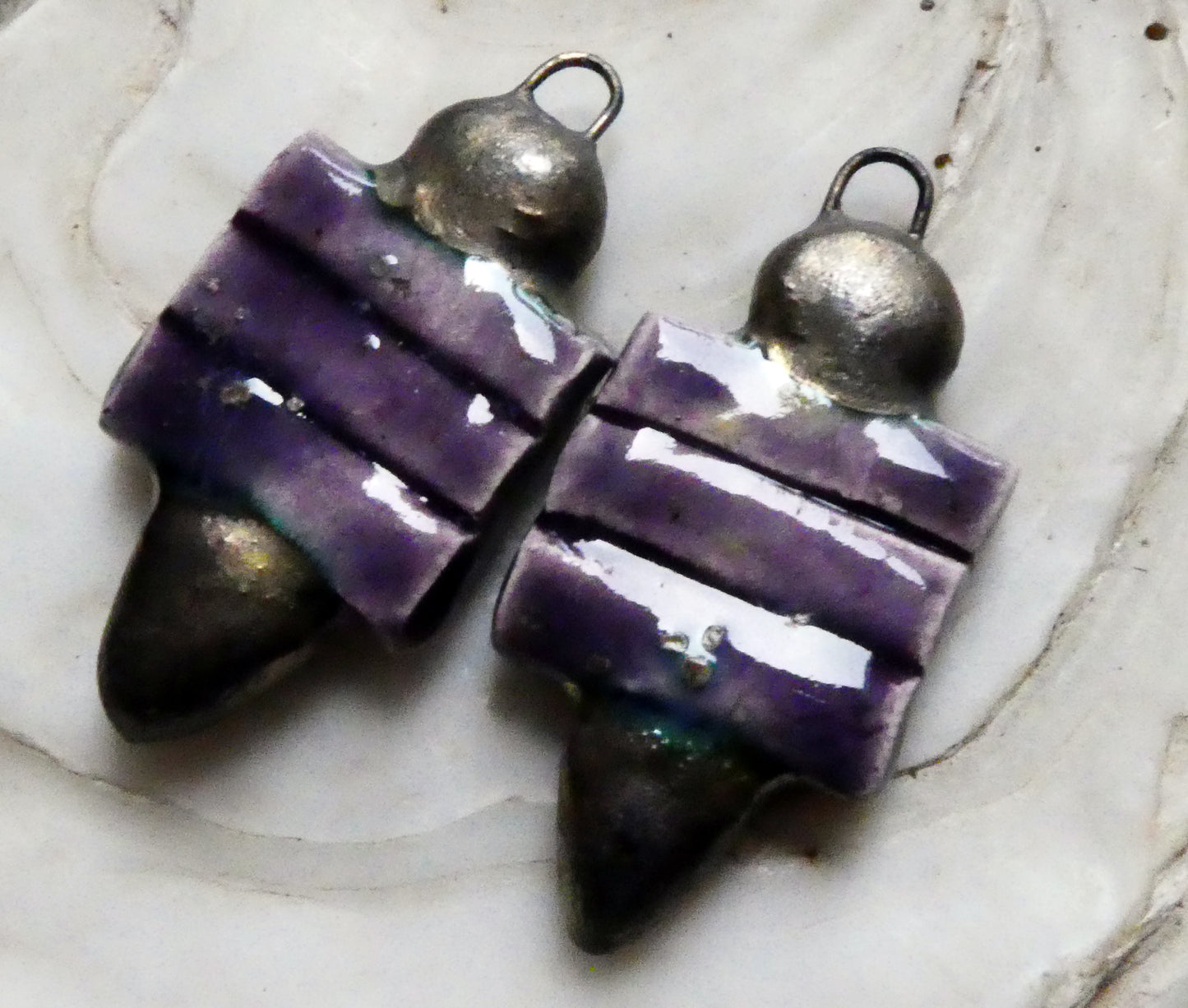 Ceramic Tablet and Spike Earring Charms - Cosmic Grape