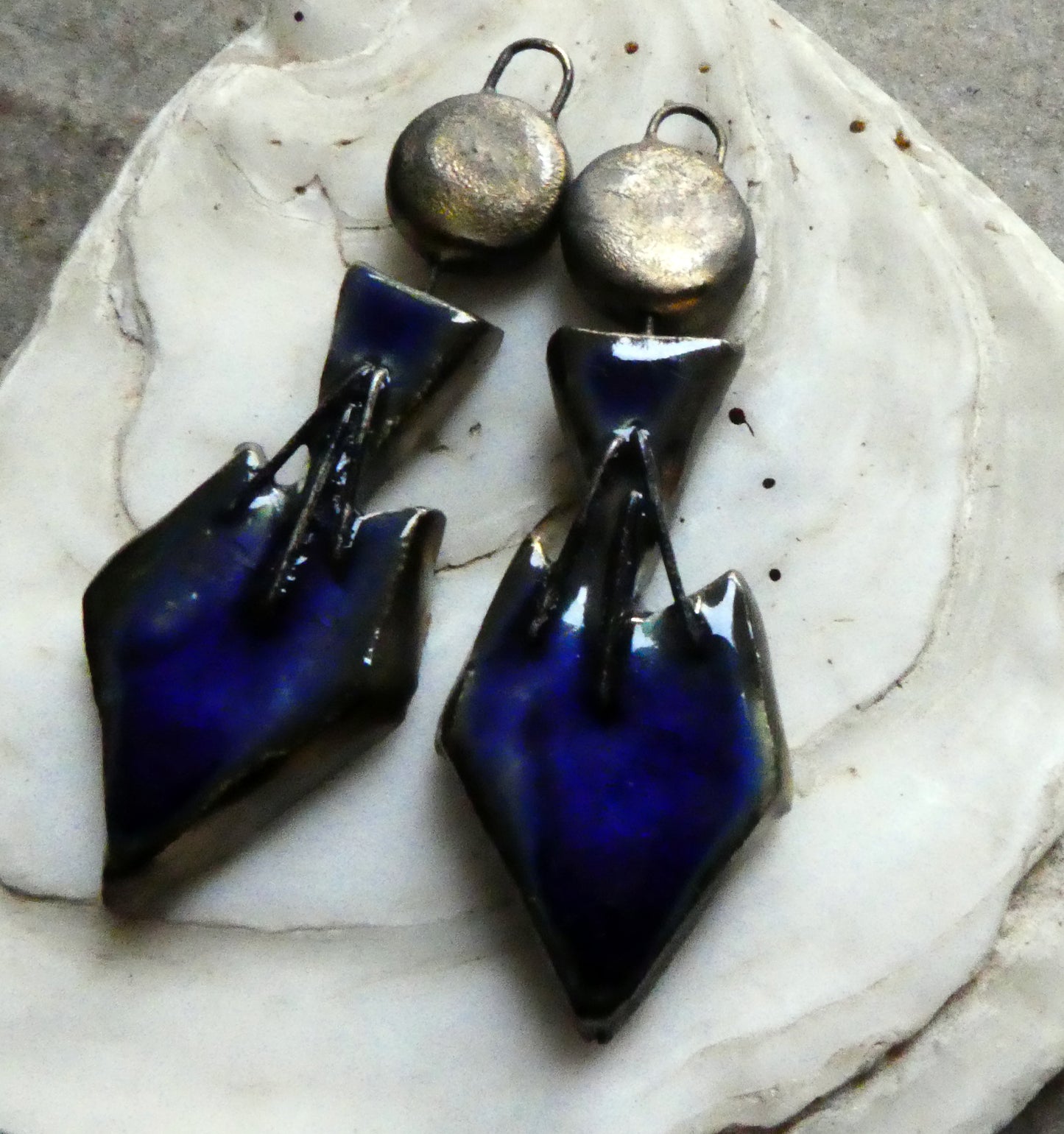 Ceramic Art Deco Inspired Stapled Dangles -Mirror Blue