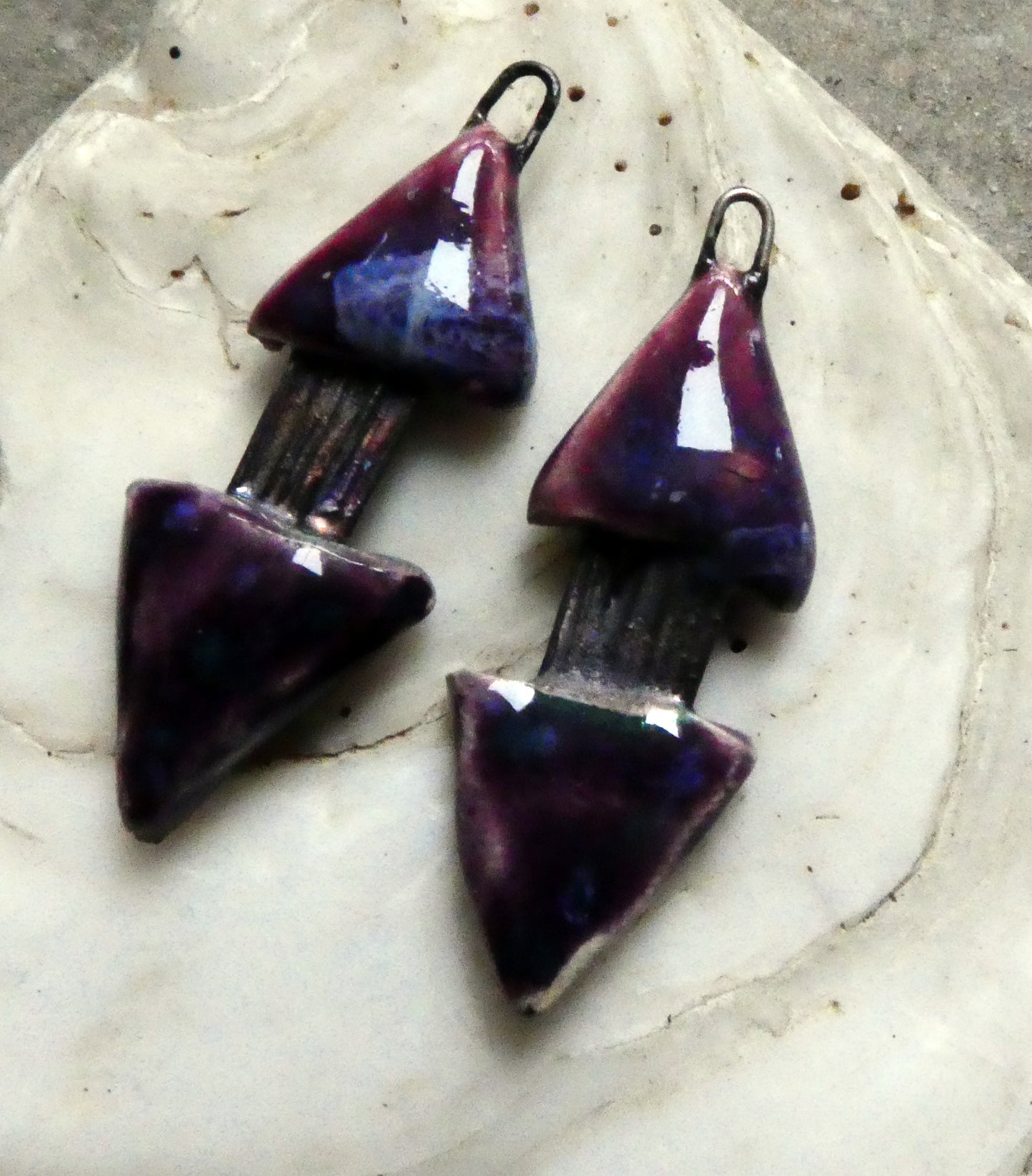 Ceramic Double Triangle Multi Strand Earring Charms - Plum Jelly and La Fiesta