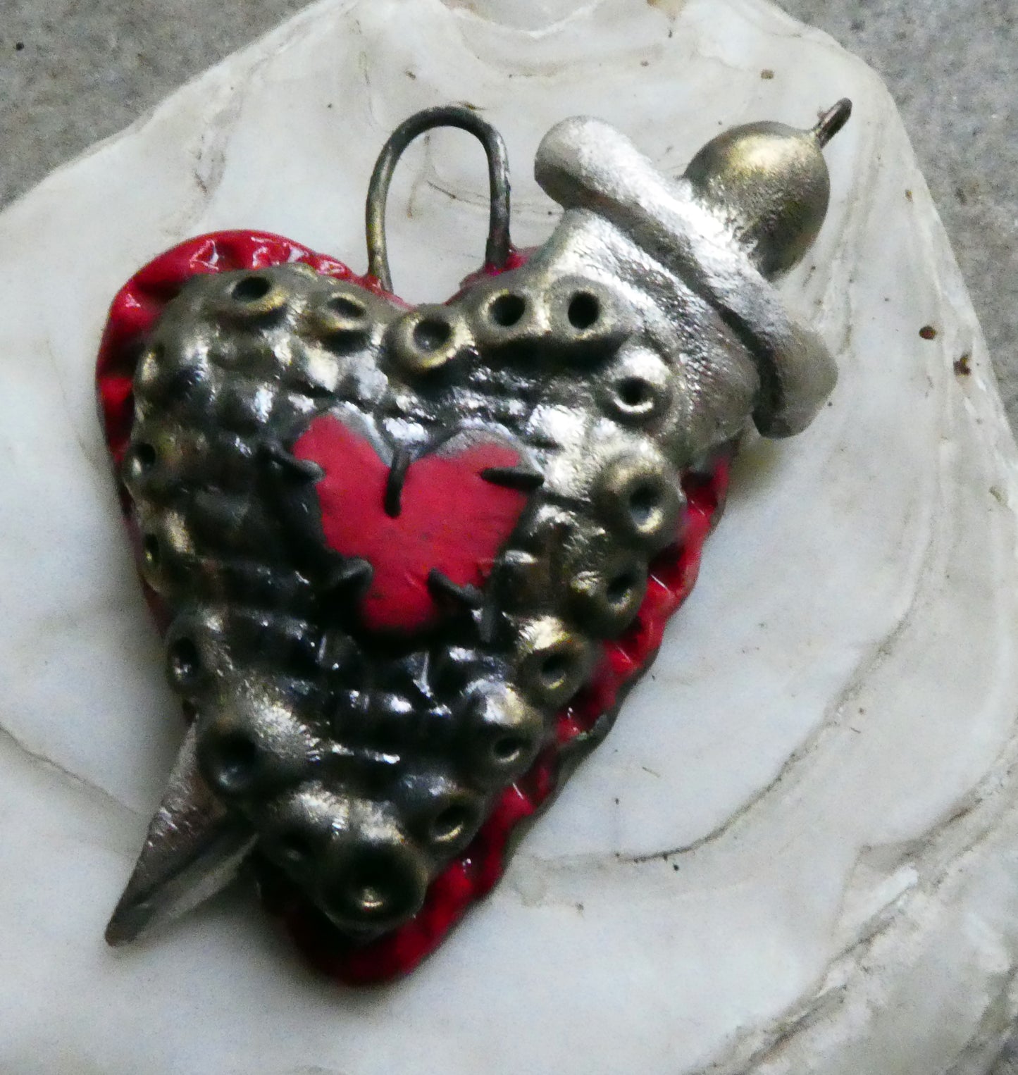 Ceramic Haitian Voodoo Heart Pendant