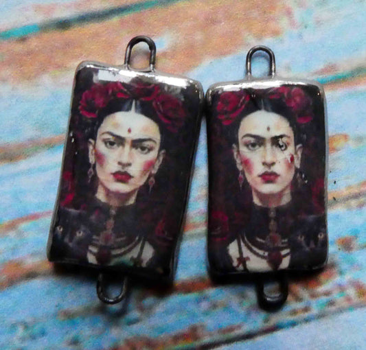 Ceramic Frida Inspired Earring Connectors - #10