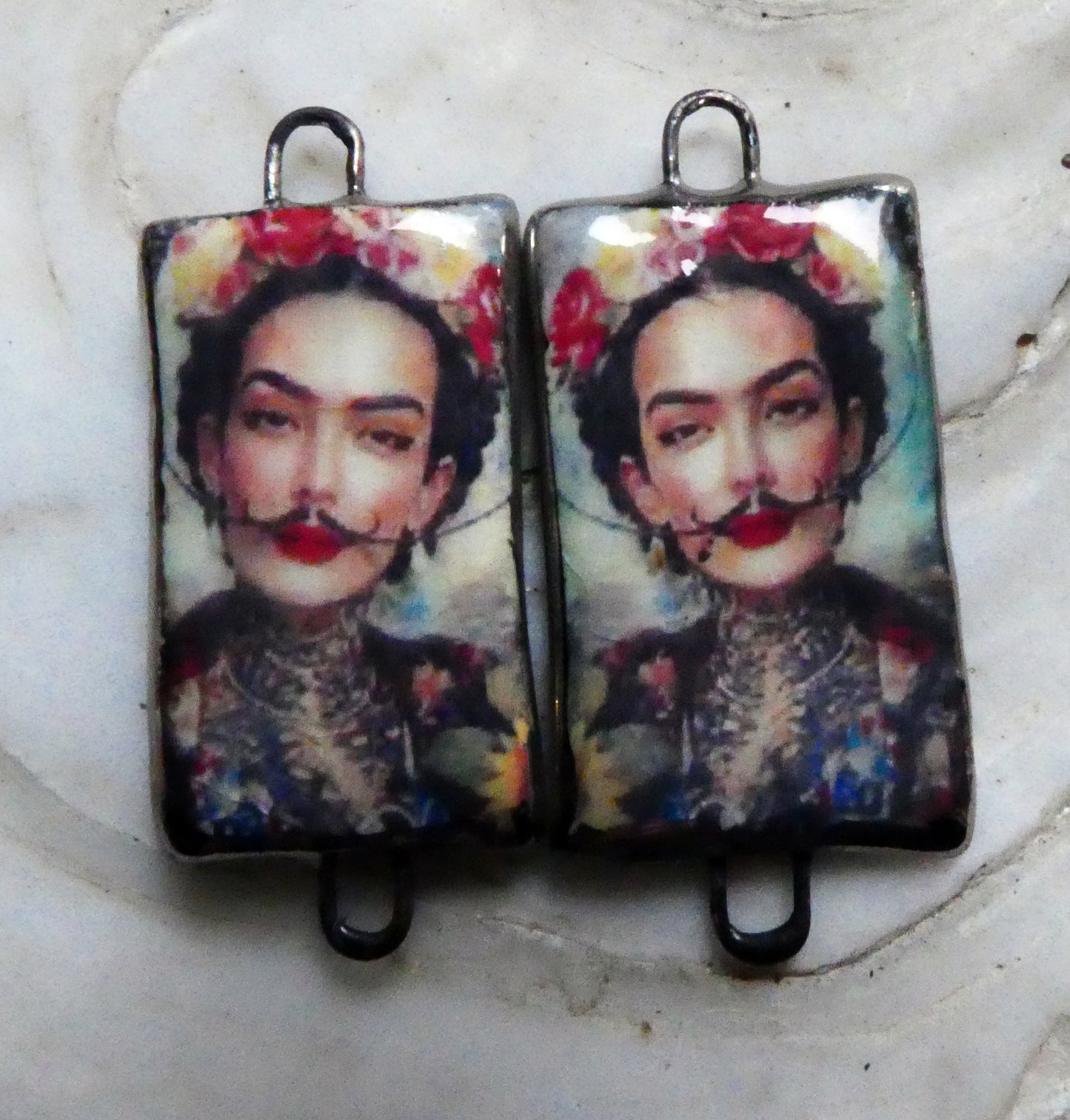 Ceramic Frida Inspired Earring Connectors - #13