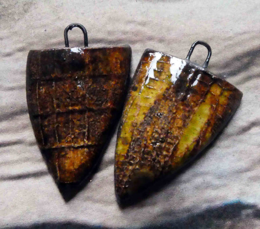 Ceramic Snake Textured Shield Charms - Dune