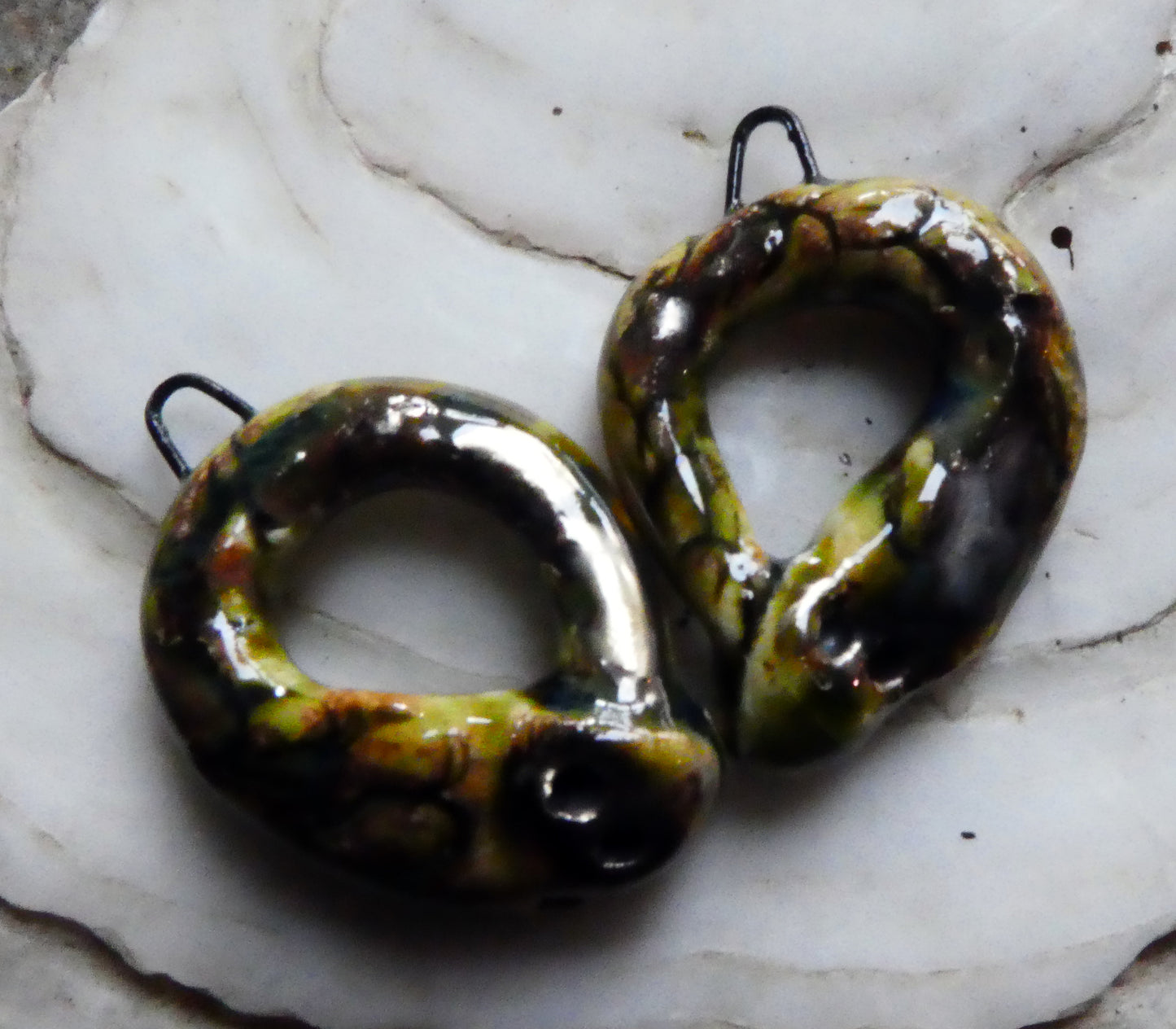 Ceramic Tail-Eating Snake Charms - Olive