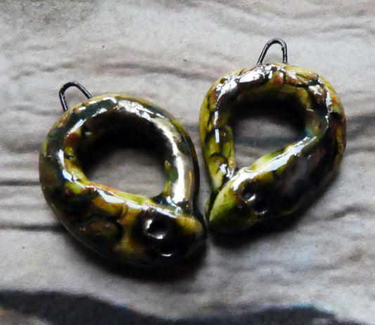 Ceramic Tail-Eating Snake Charms - Olive