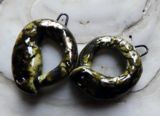 Ceramic Tail-Eating Snake Charms - Forest Emerald